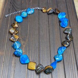 Vibrant Blue and Brown Beaded Necklace